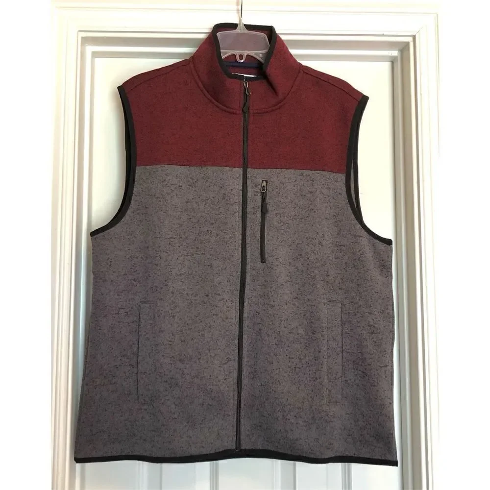 CLUB ROOM - NWT - M Sz L Colorblock Fleece Sweater Vest/Maroon & Grey. SO NICE!